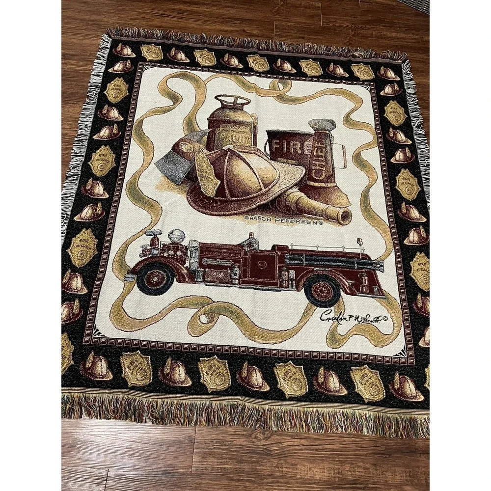 Sharon Pedersen Fire Chief Tapestry Throw Blanket‎ 48 X 58 Firemen Engine Dept